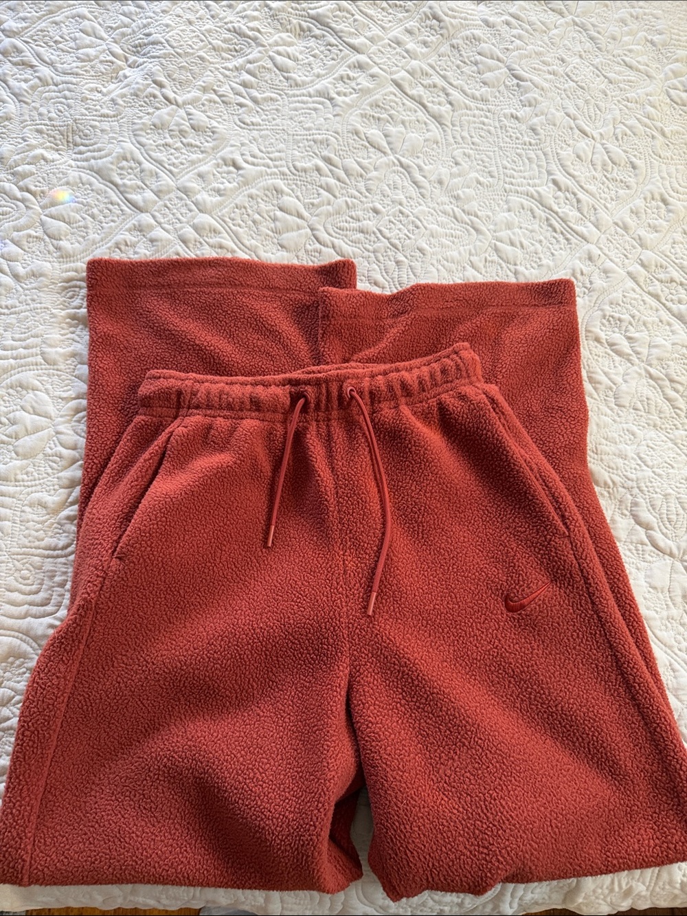 Nike Women's Wide-Leg Plush Fleece Pants in Brick Red